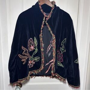 Black Embroidered & Beaded Jacket with Fringe Detail, Unique, Boho